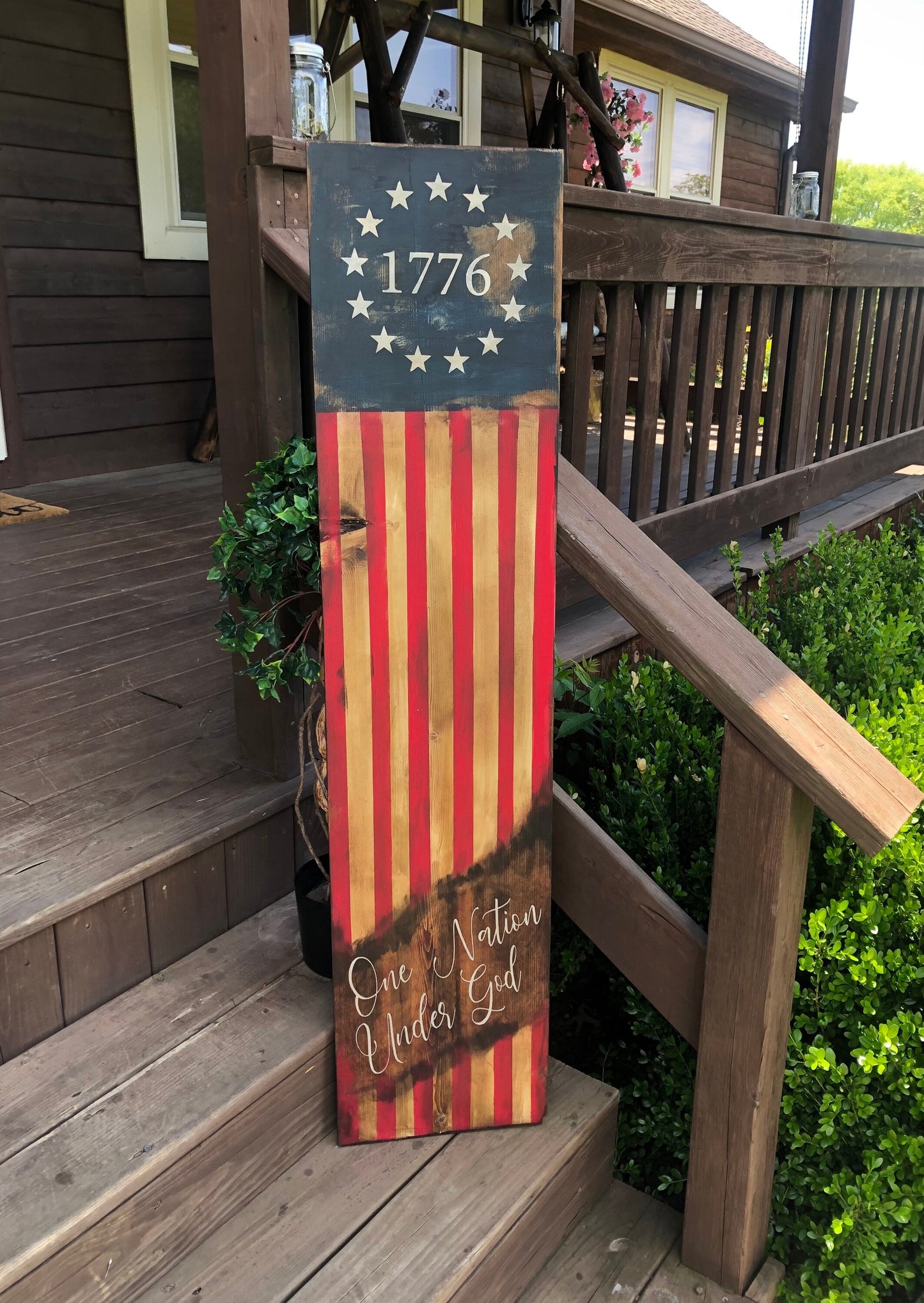 Patriotic Flag sign/porch sign/Patriotic flag sign/flag welcome sign/ fourth of July sign/Americana decor/flag decor