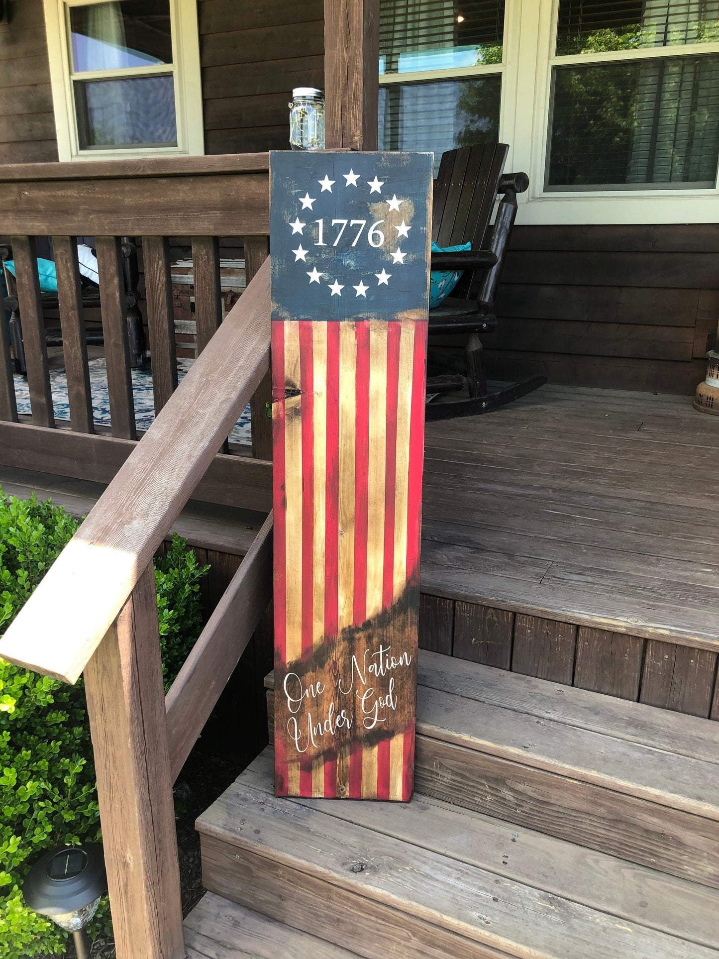 Patriotic Flag sign/porch sign/Patriotic flag sign/flag welcome sign/ fourth of July sign/Americana decor/flag decor