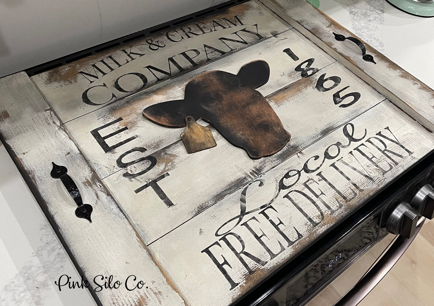 Rustic milk and cream noodle board/cow decor/stove cover/oven tray/stove board/stove top cover