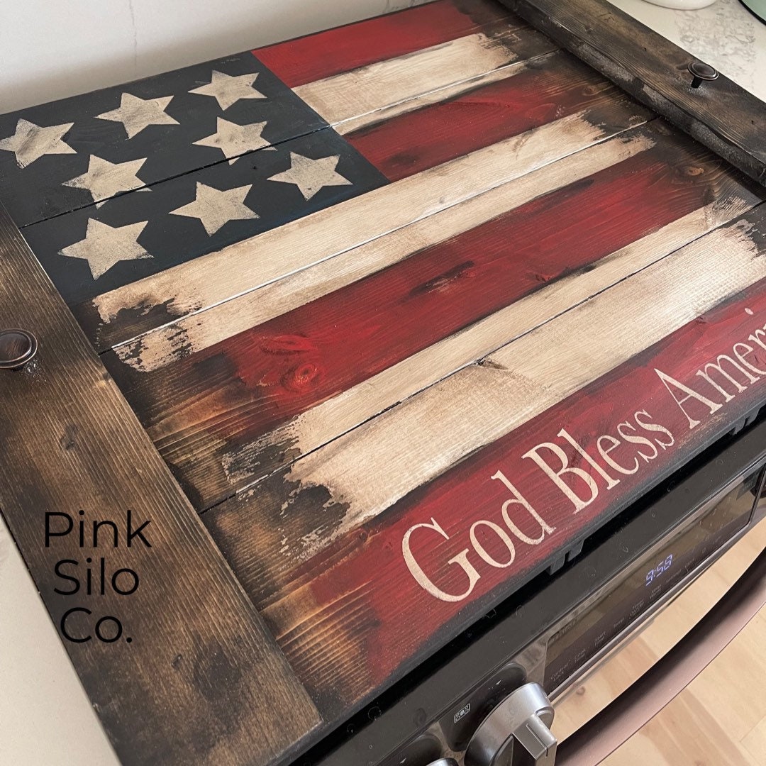 American flag noodle board/American flag stove cover/rustic Americana decor/rustic stove top cover/God bless America