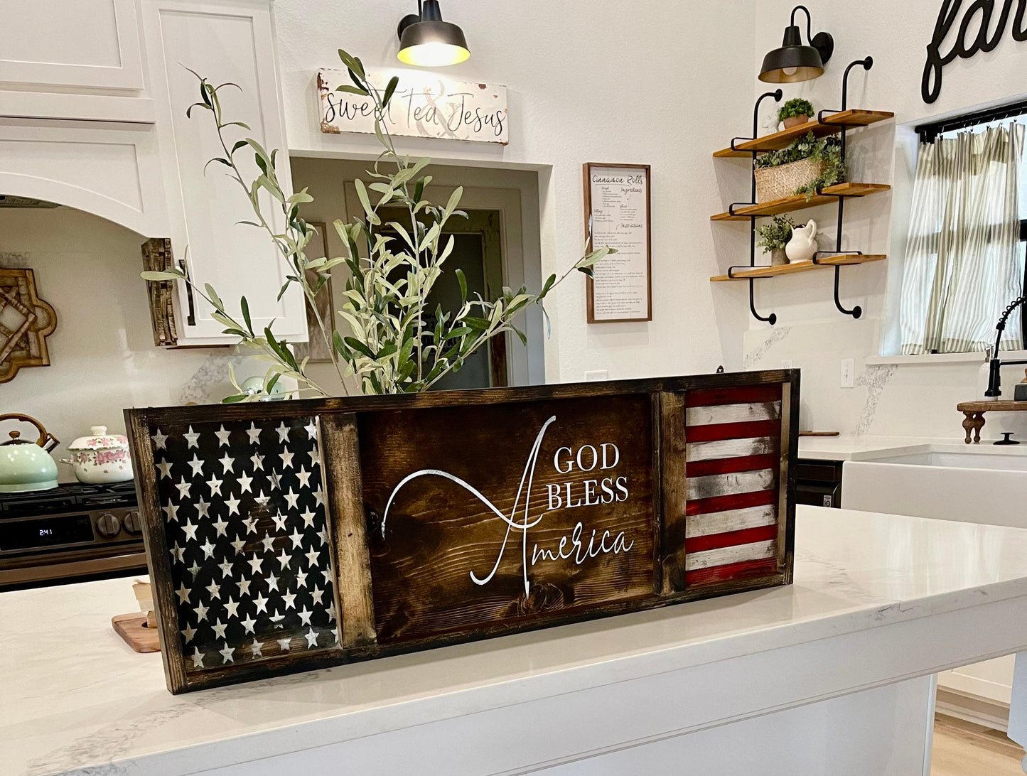 Flag sign/Hand painted wood flag sign/patriotic sign/God bless America sign/Americana decor/4th of July sign