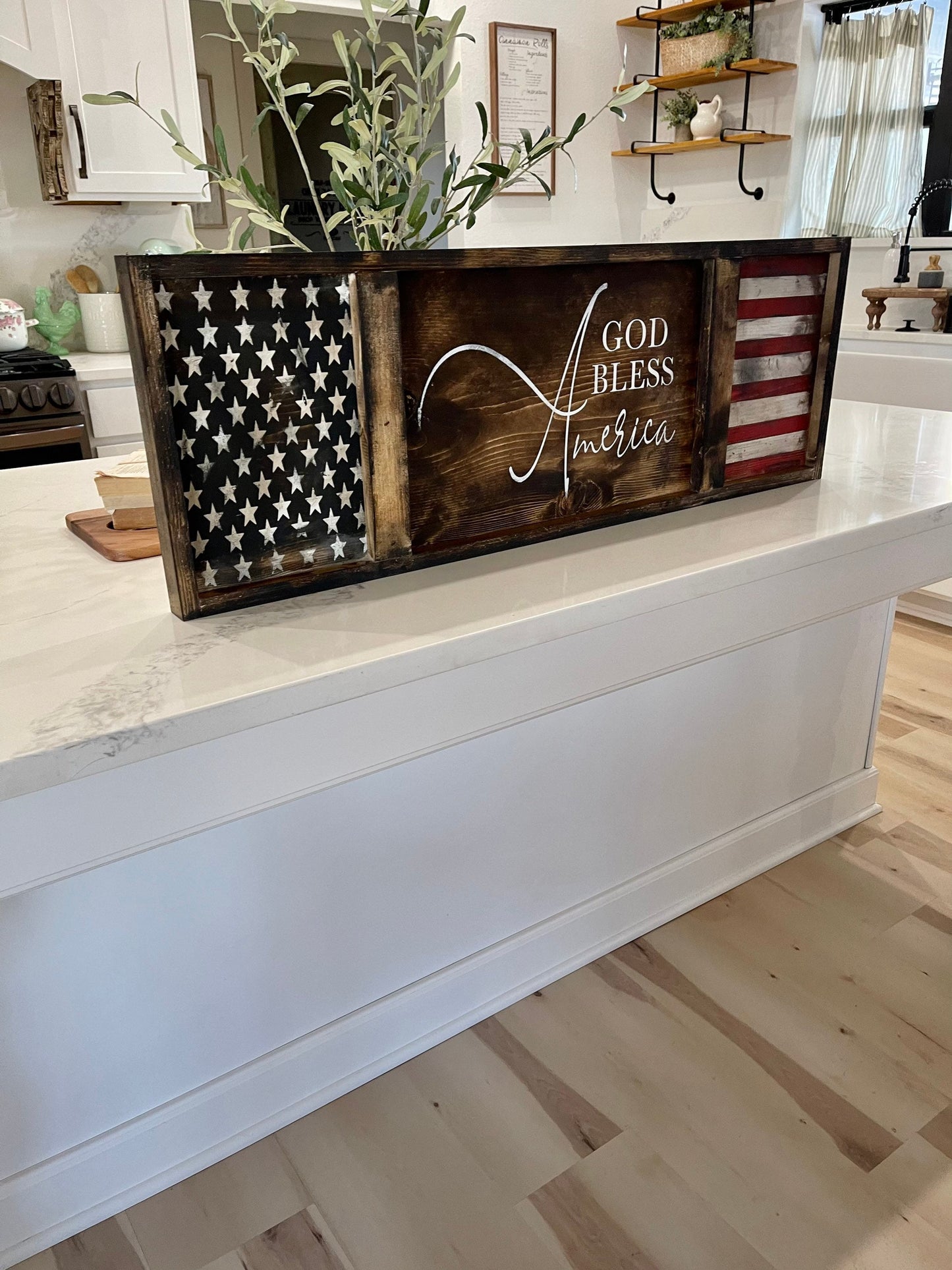 Flag sign/Hand painted wood flag sign/patriotic sign/God bless America sign/Americana decor/4th of July sign