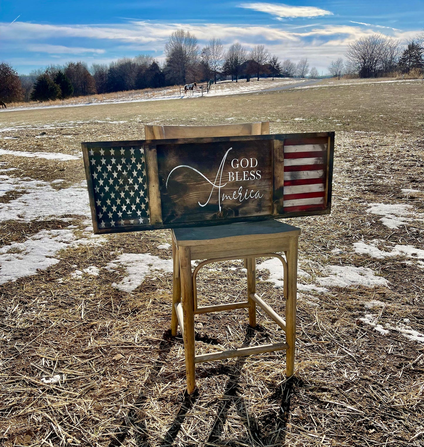 Flag sign/Hand painted wood flag sign/patriotic sign/God bless America sign/Americana decor/4th of July sign