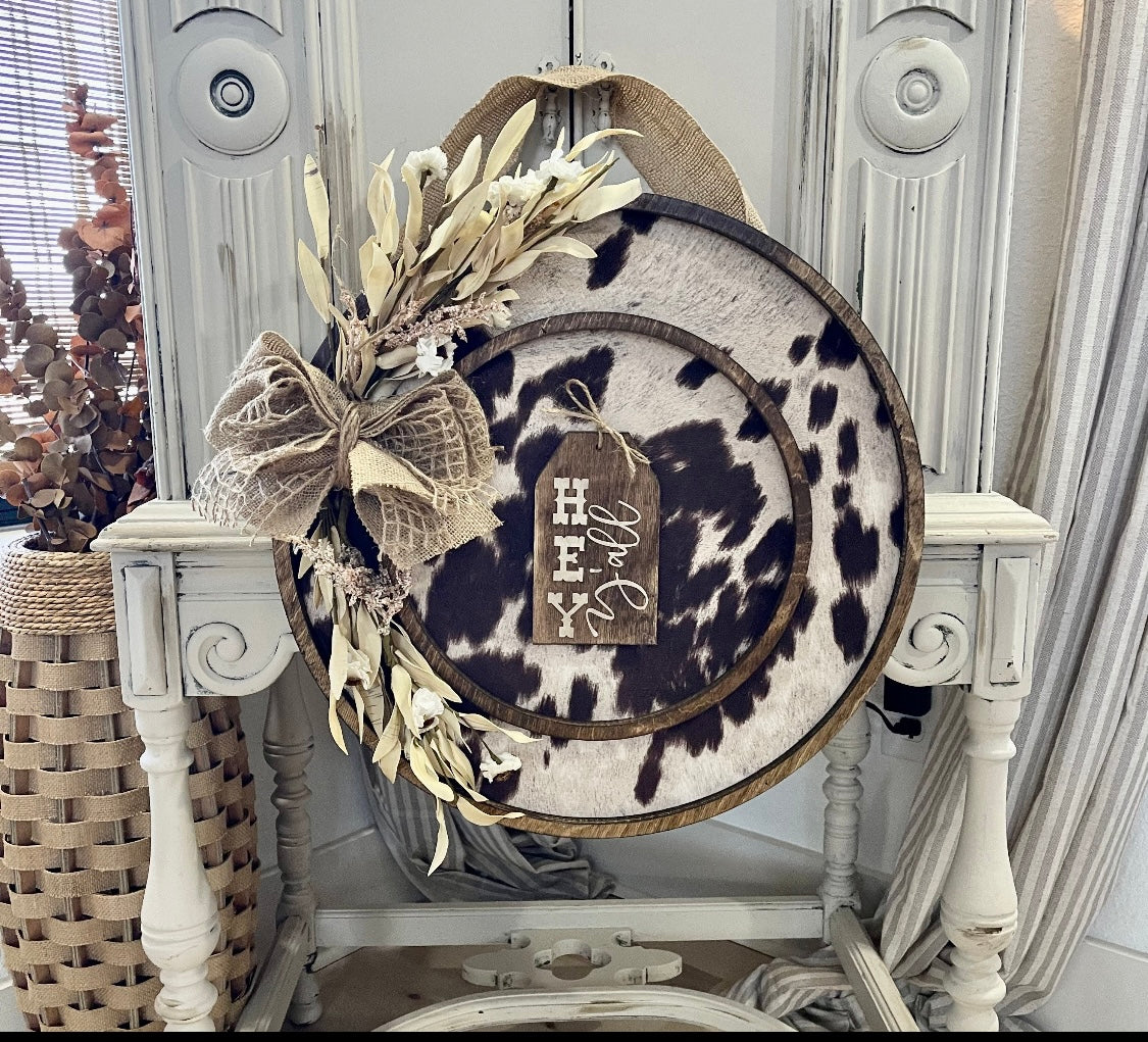 18” cow wreath / door hanger / cow sign