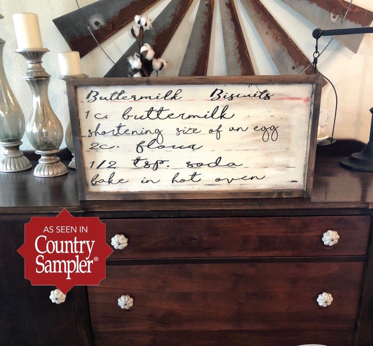 Buttermilk biscuits recipe card sign/farmhouse sign/vintage recipe card/featured in Country Sampler magazine November 2018