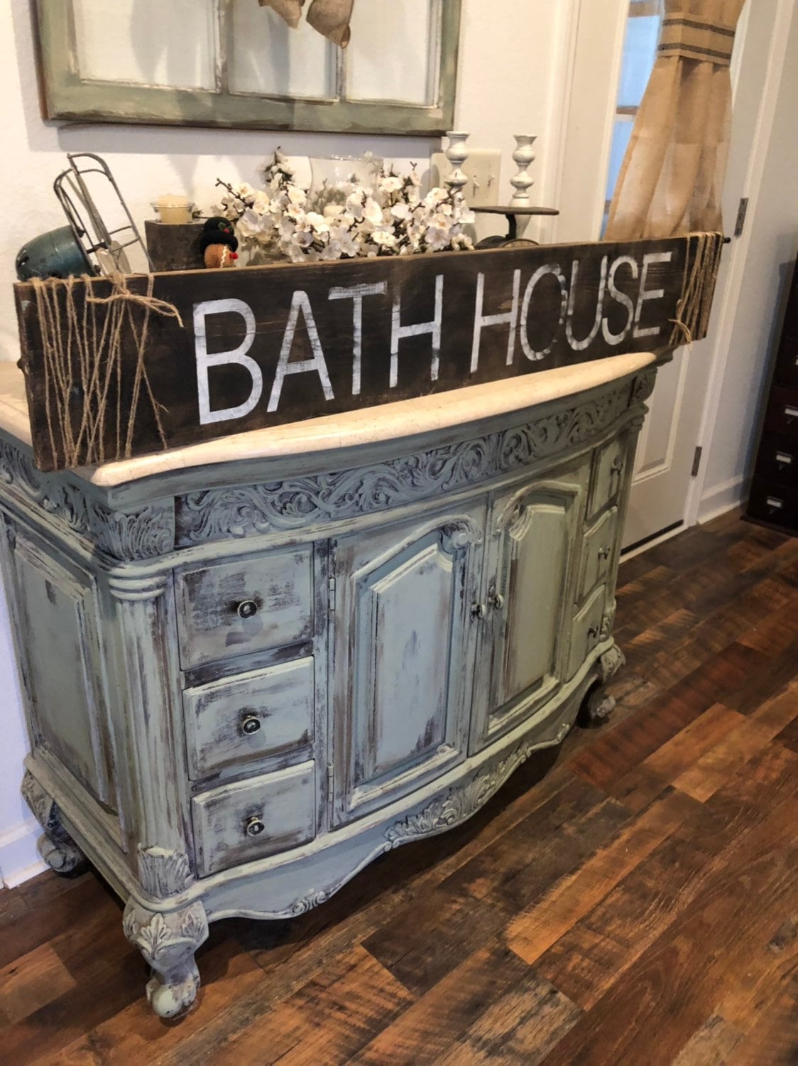 Large distressed bath house sign | farmhouse style | farmhouse sign | laundry room | bathroom sign