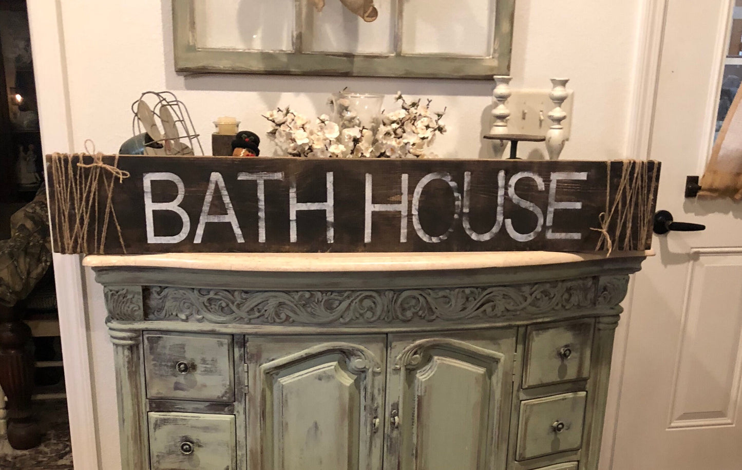 Large distressed bath house sign | farmhouse style | farmhouse sign | laundry room | bathroom sign