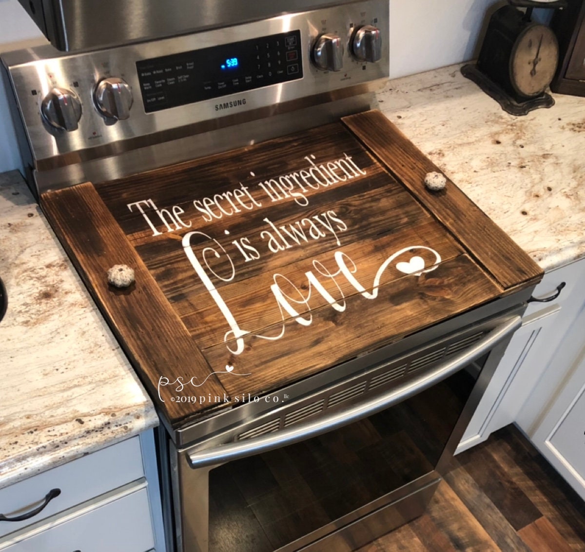 The secret ingredient is always love noodle board/stove top cover/ stove cover/farmhouse stove cover/noodle board/stove board