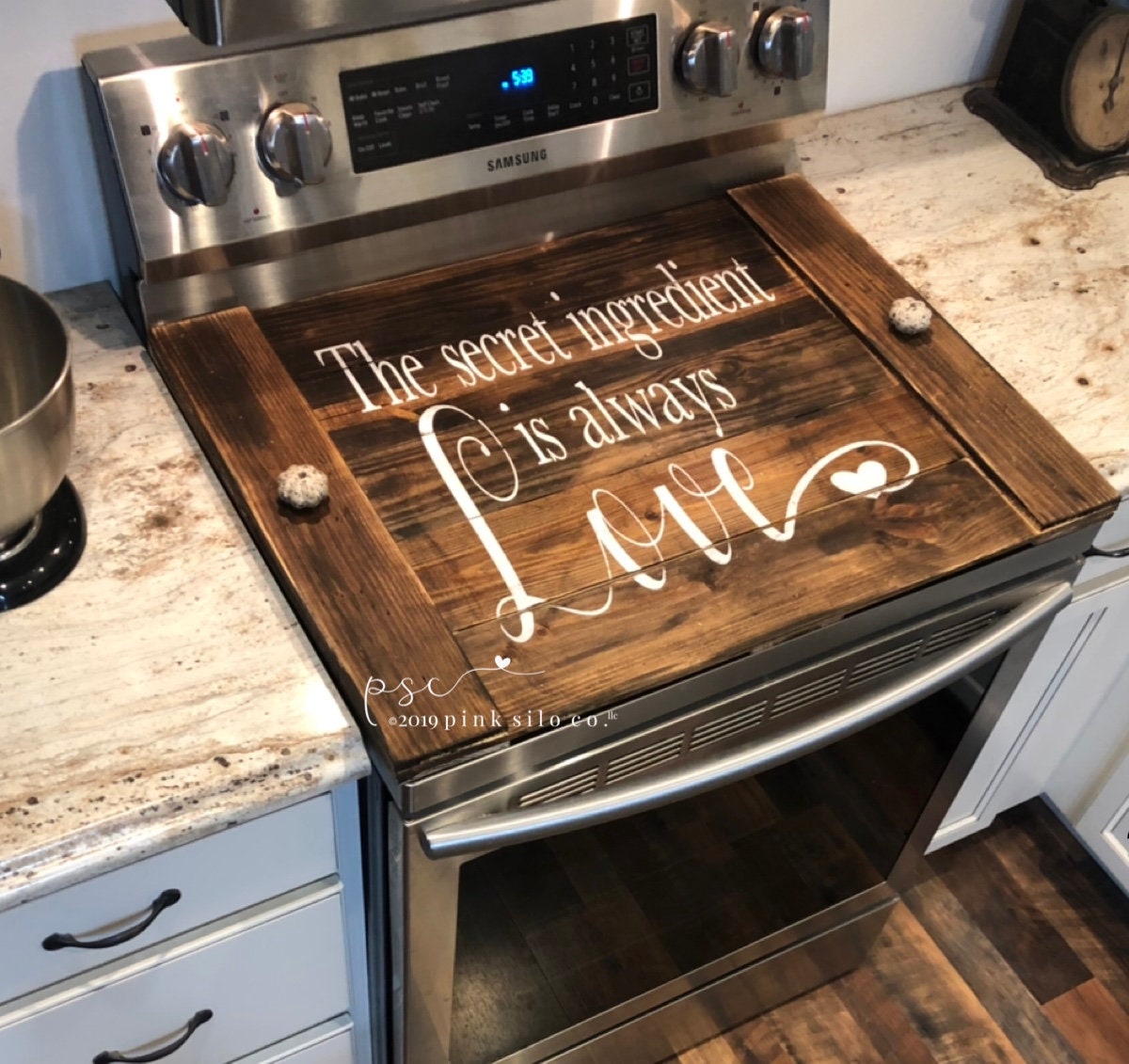 The secret ingredient is always love noodle board/stove top cover/ stove cover/farmhouse stove cover/noodle board/stove board