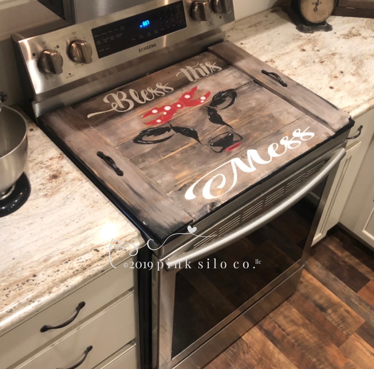 Bless this mess Farmhouse stove top board/cow stove cover/stovetop cover/noodle board/cover for stove/rustic kitchen decor