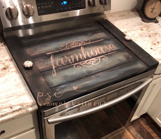 Farmhouse stove top board/teal stove cover with rose gold/noodle board/cover for stove/stove cover/stove tray/oven board