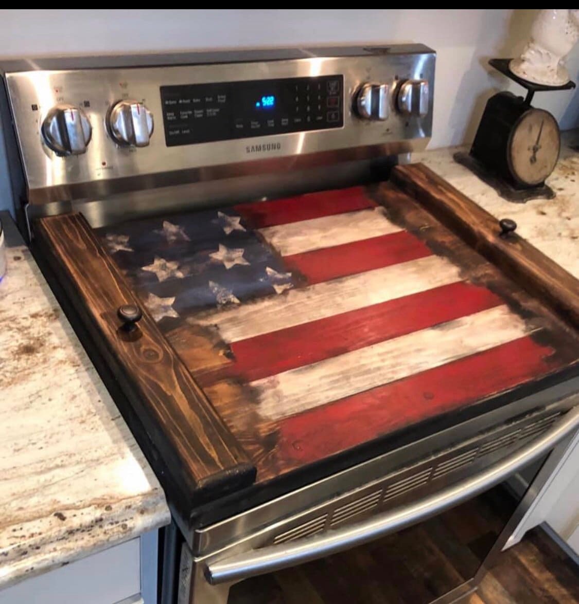 American flag noodle board/American flag stove cover/rustic Americana decor/rustic stove top cover/God bless America sign/tray