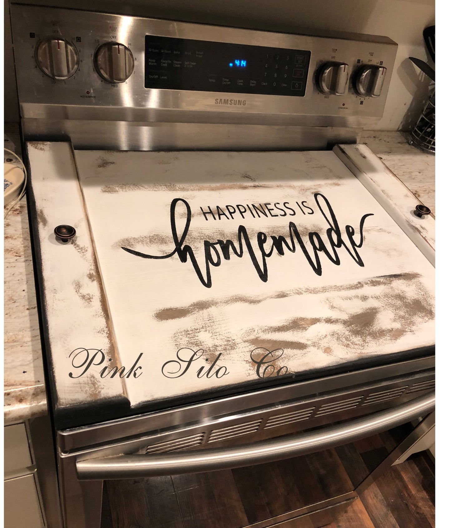 Happiness is homemade stove top cover/farmhouse stove top cover/ noodle board/cover for stove/happiness is homemade stove cover