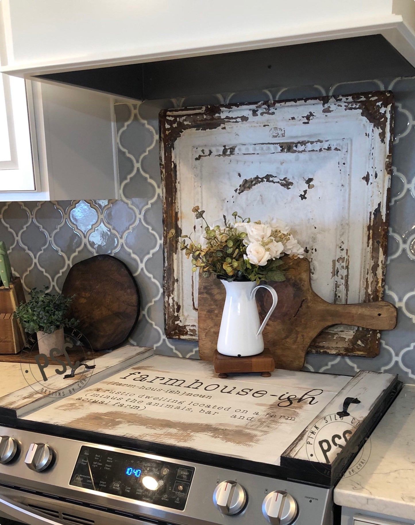 Rustic farmhouse stove cover/farmhouse-ish noodle board/stovetop cover/rustic noodle board/distressed noodle board