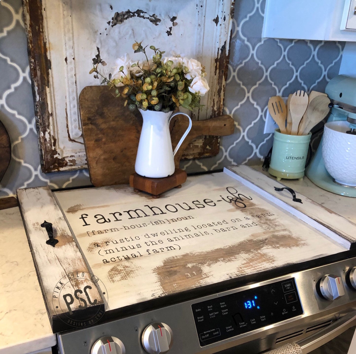 Rustic farmhouse stove cover/farmhouse-ish noodle board/stovetop cover/rustic noodle board/distressed noodle board