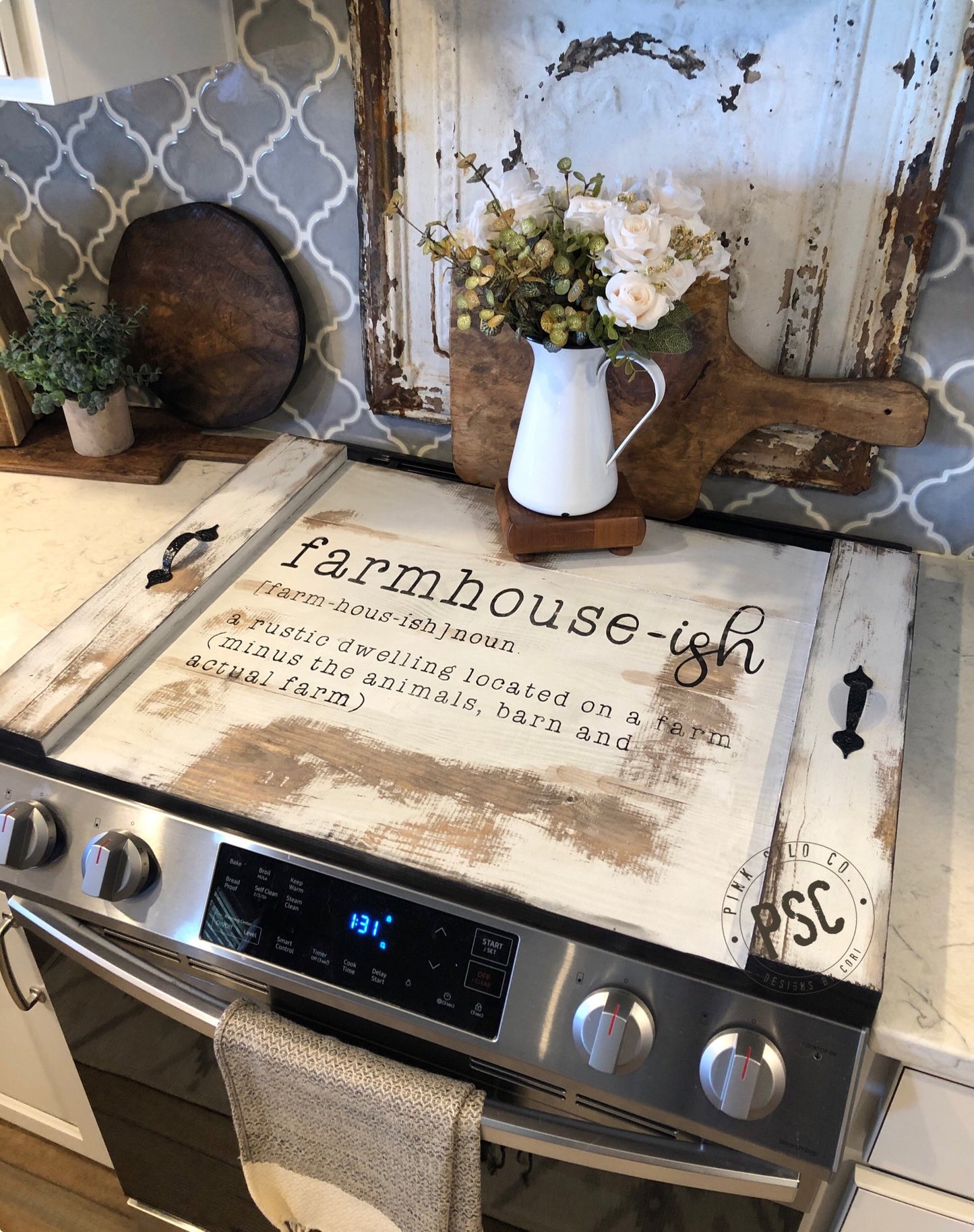 Rustic farmhouse stove cover/farmhouse-ish noodle board/stovetop cover/rustic noodle board/distressed noodle board