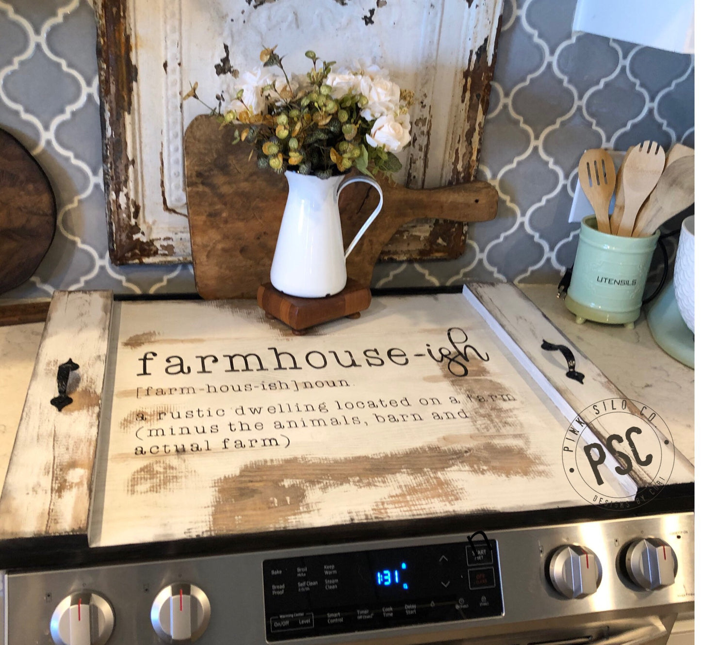 Rustic farmhouse stove cover/farmhouse-ish noodle board/stovetop cover/rustic noodle board/distressed noodle board