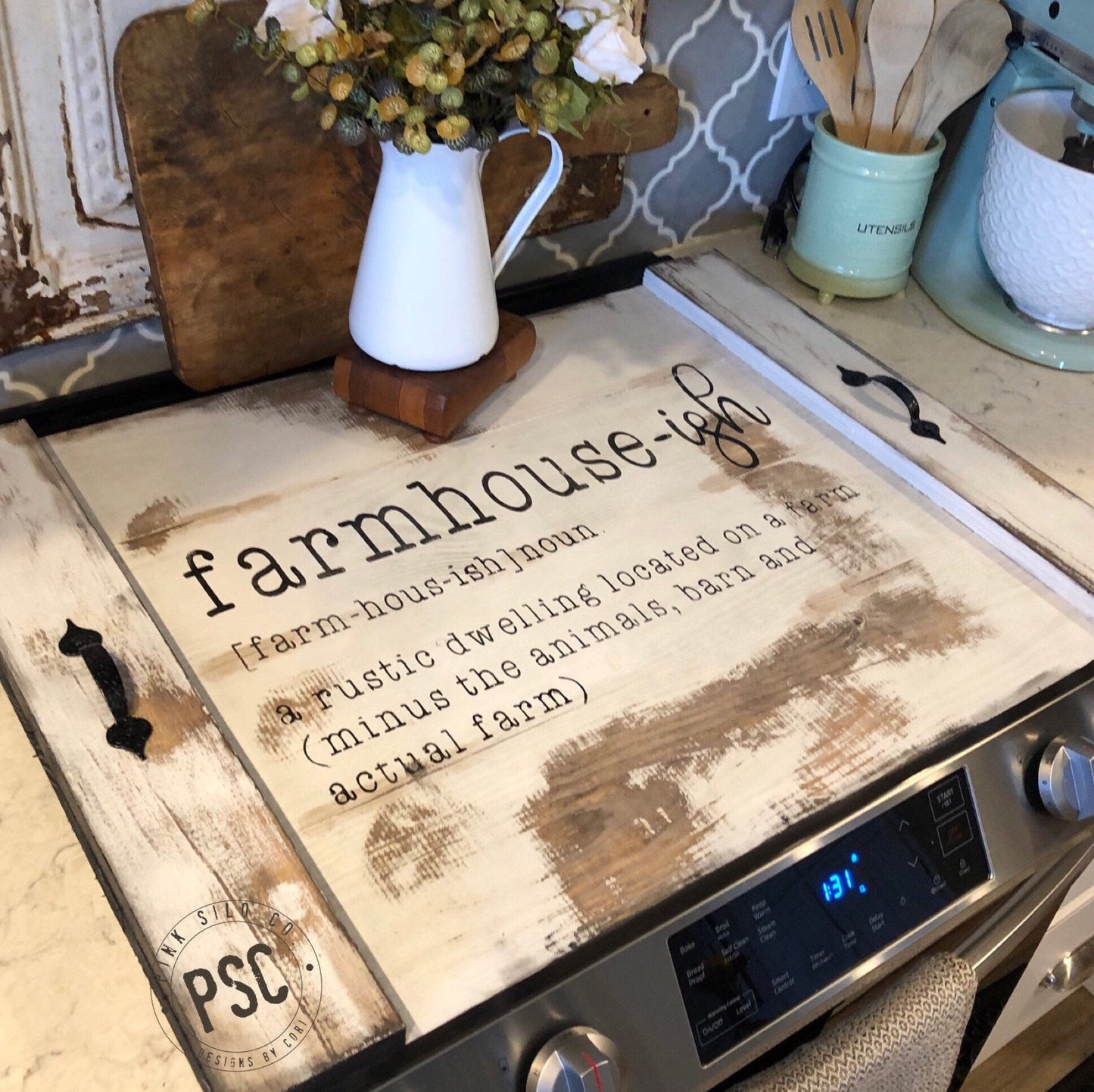 Rustic farmhouse stove cover/farmhouse-ish noodle board/stovetop cover/rustic noodle board/distressed noodle board