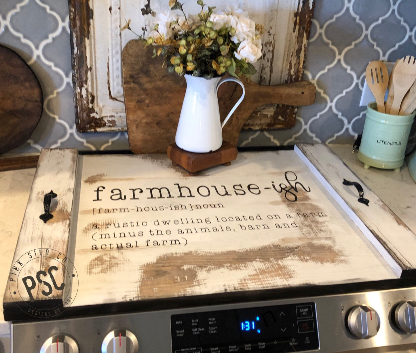 Rustic farmhouse stove cover/farmhouse-ish noodle board/stovetop cover/rustic noodle board/distressed noodle board