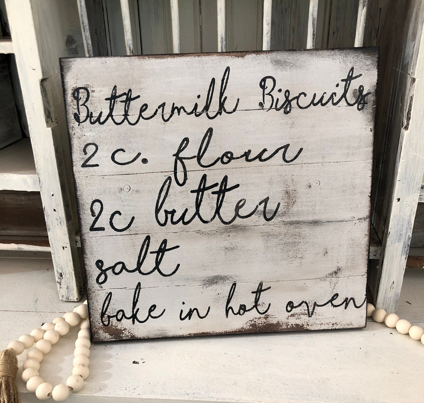 Recipe sign/faux Shiplap sign/vintage inspired recipe sign/farmhouse kitchen sign/biscuits sign