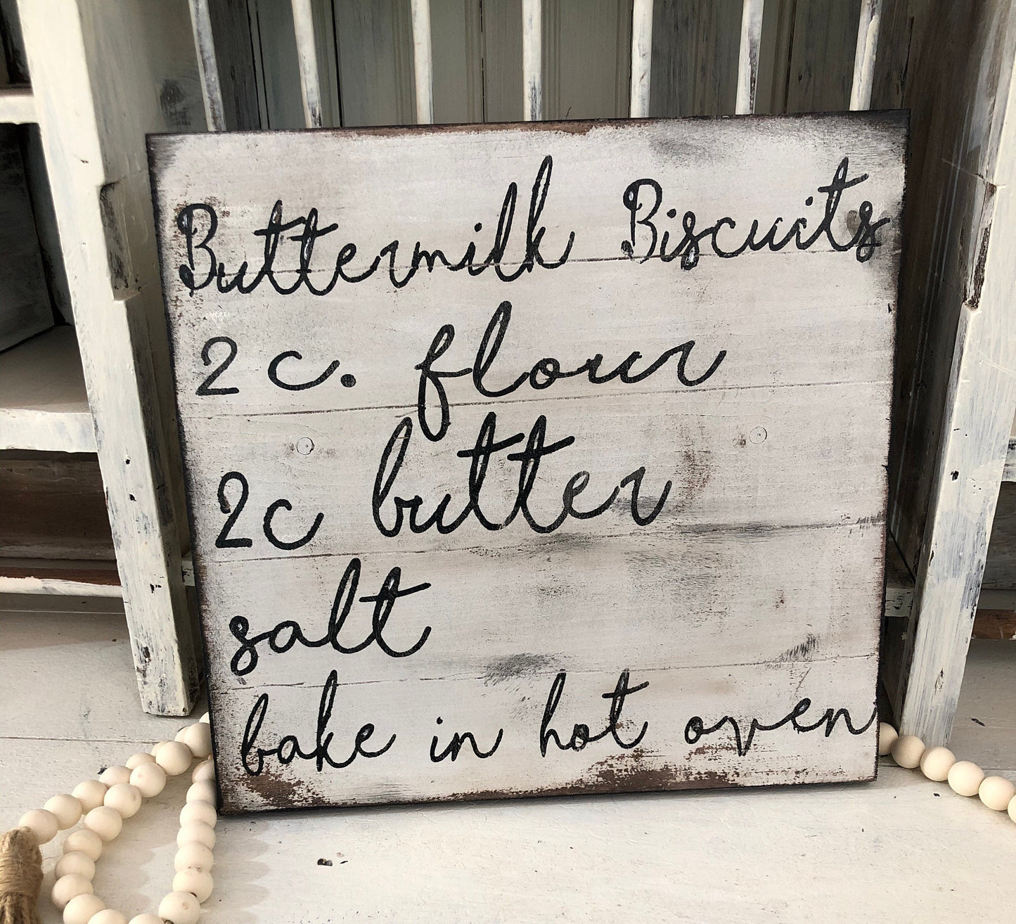 Recipe sign/faux Shiplap sign/vintage inspired recipe sign/farmhouse kitchen sign/biscuits sign