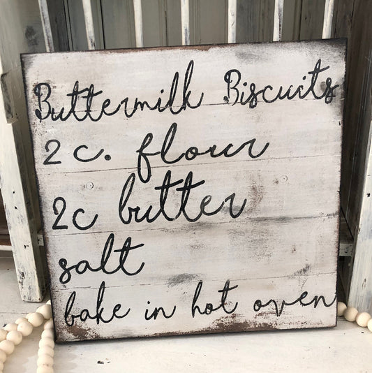 Recipe sign/faux Shiplap sign/vintage inspired recipe sign/farmhouse kitchen sign/biscuits sign