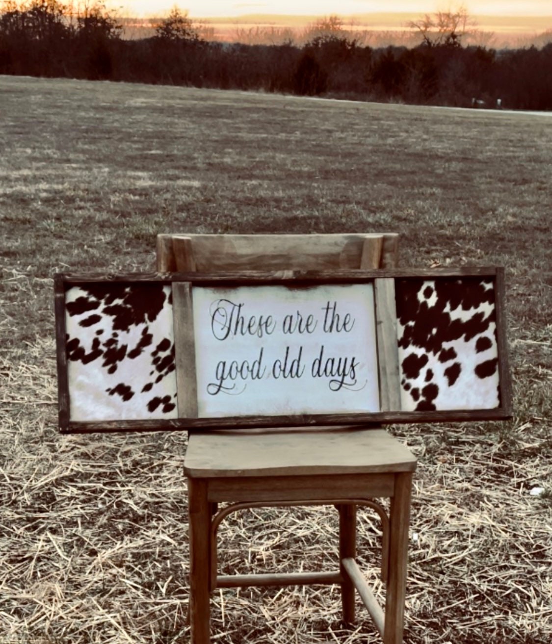 Customizable cowhide sign/cow sign/rustic painted wood sign/western sign/cow fabric sign/these are the good old days/cow decor