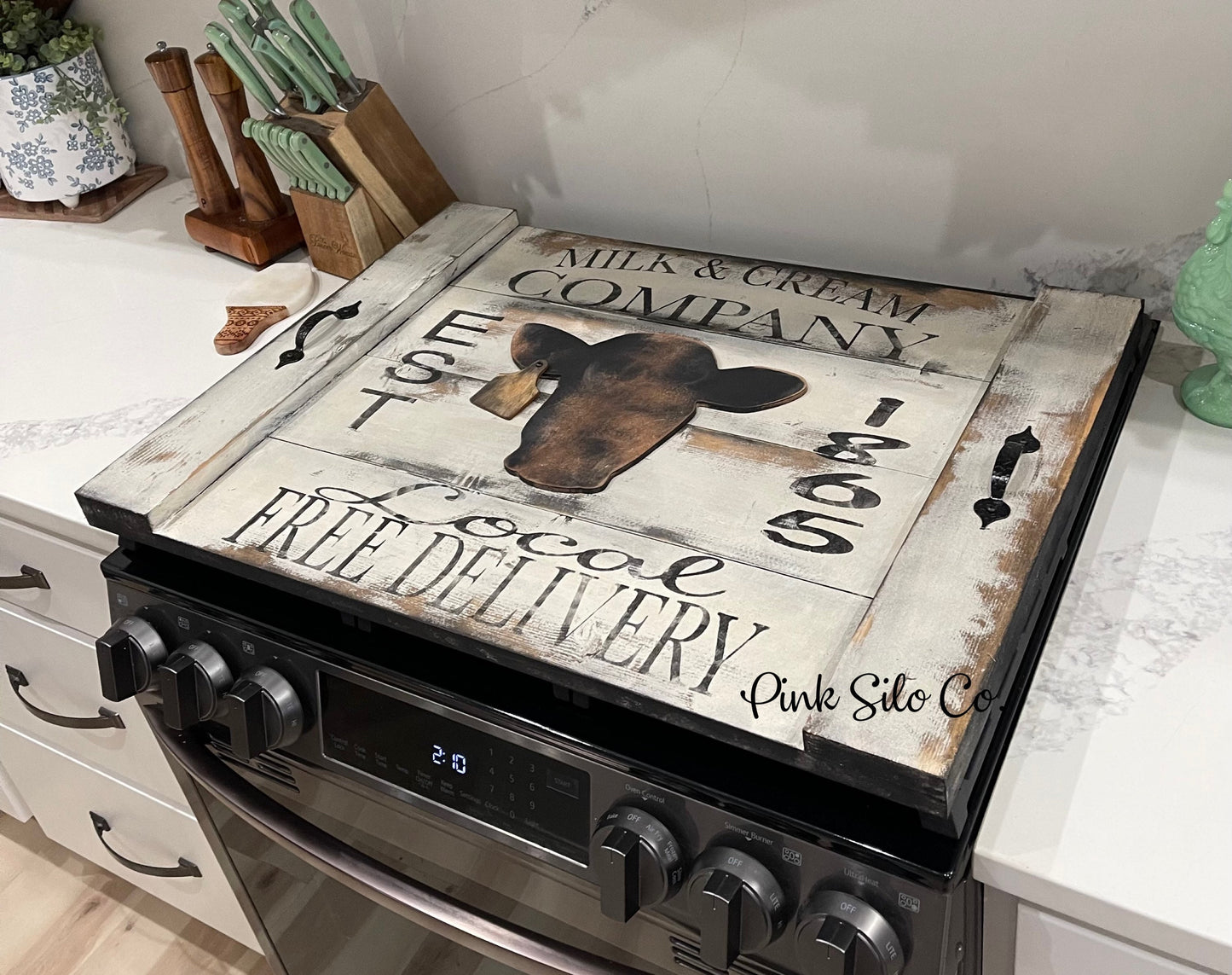 Rustic  milk and cream noodle board/cow decor/stove cover/oven tray/stove board/stove top cover