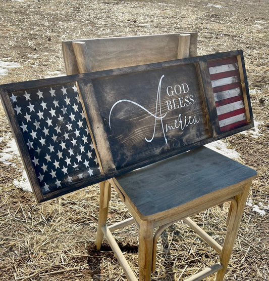 Flag sign/Hand painted wood flag sign/patriotic sign/God bless America sign/Americana decor/4th of July sign