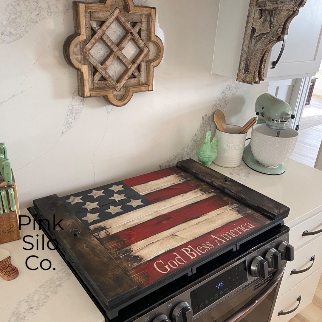 American flag noodle board/American flag stove cover/rustic Americana  decor/rustic stove top cover/God bless America