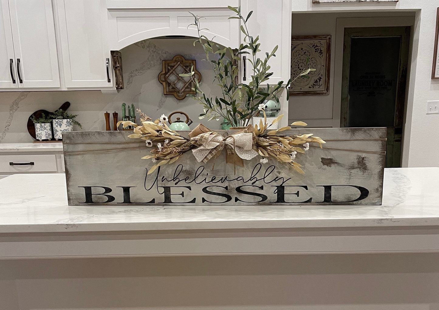 Rustic blessed sign/large sign // Unbelievably blessed sign/rustic wood painted sign/farmhouse sign