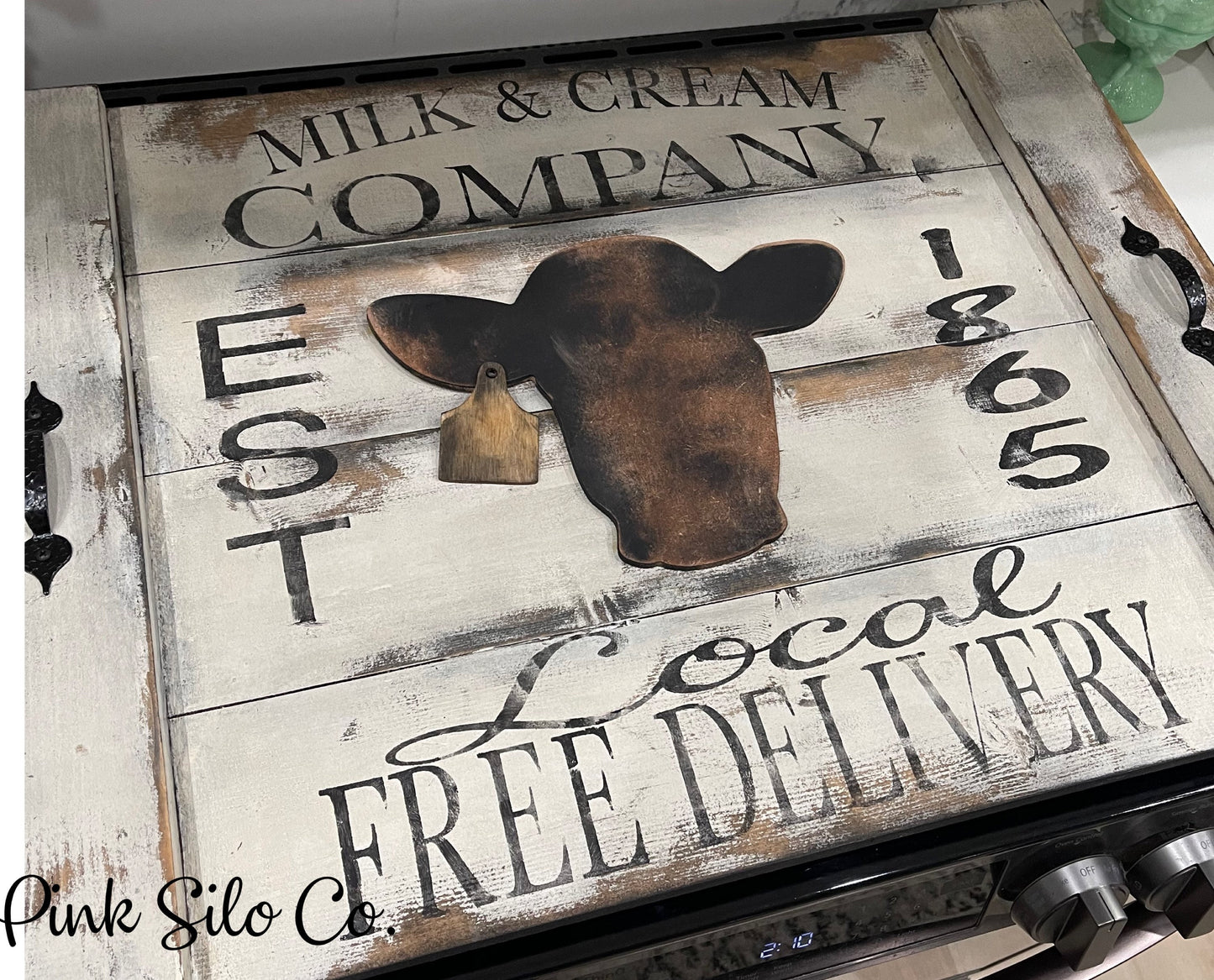 Rustic  milk and cream noodle board/cow decor/stove cover/oven tray/stove board/stove top cover