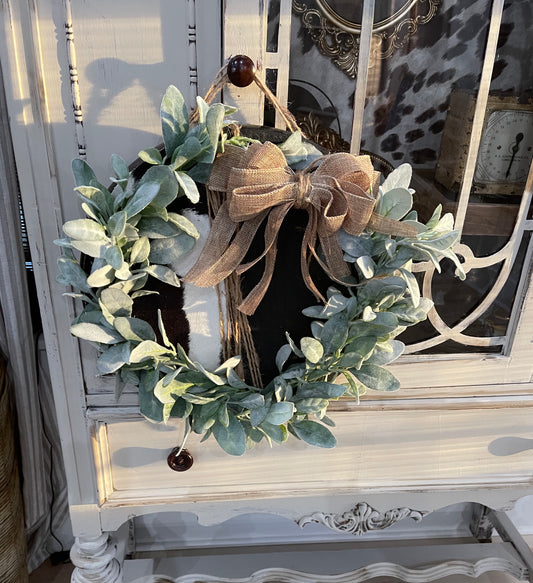 15” wreath with cowhide