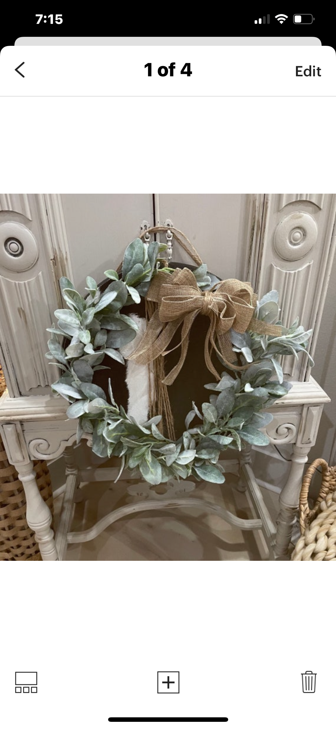 15” wreath with cowhide